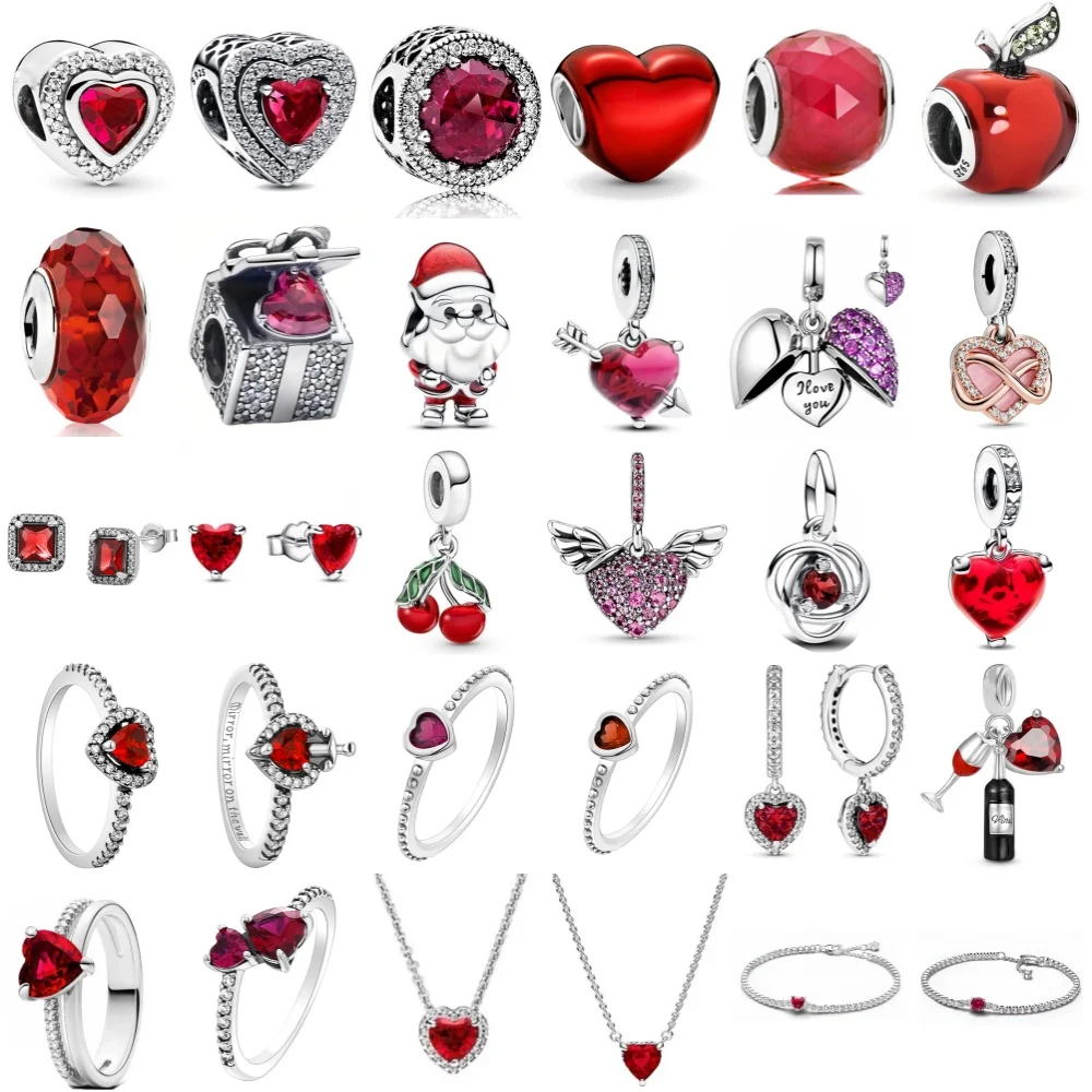 Valentine's Day Gift 925 Sterling Silver Red Series Present Gift Heart Diy Bead Pendant Fit European Bracelet Jewelry