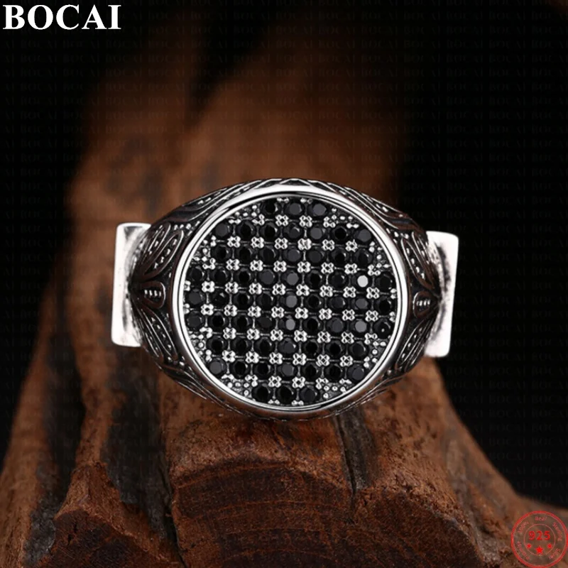 BOCAI S925 Sterling Silver Rings for Men Retro Eternal Rattan Pattern Inlaid Micro Zircon New Fashion Punk Jewelry ﻿Wholesale