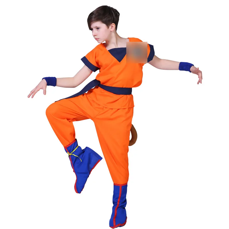 Adult Kids Son Goku Gui Carnival Cosplay Anime Costumes Halloween parties and Holiday Including Tail Wrist Wig Blue Gold Design view 3
