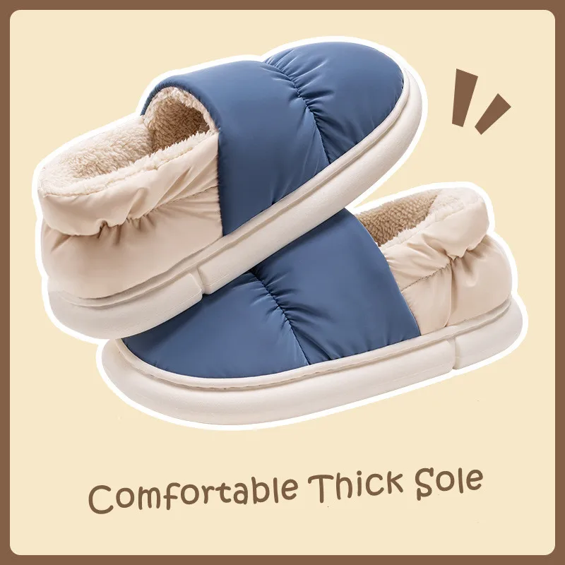 New Men Slippers Waterproof Thick Bottom House Warm Plush Shoes Women Couples Fashion Platform Slides Home Non Slip Footwear