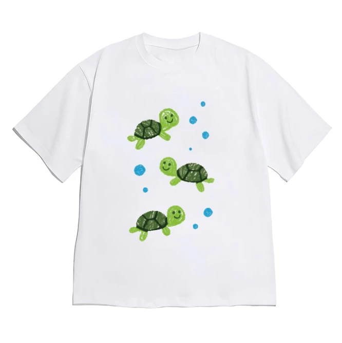 Korean Aesthetic Marine Life Print T-shirt for Women Minimalist Hand Drawn Short Sleeve Tee Casual Versatile 2000s Y2k Clothes