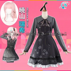 Game Project Sekai Colorful Stage Feat Akiyama Mizuki Cosplay Costume Dress Bowtie Wig Pink Hair Halloween Party Carnival Outfit