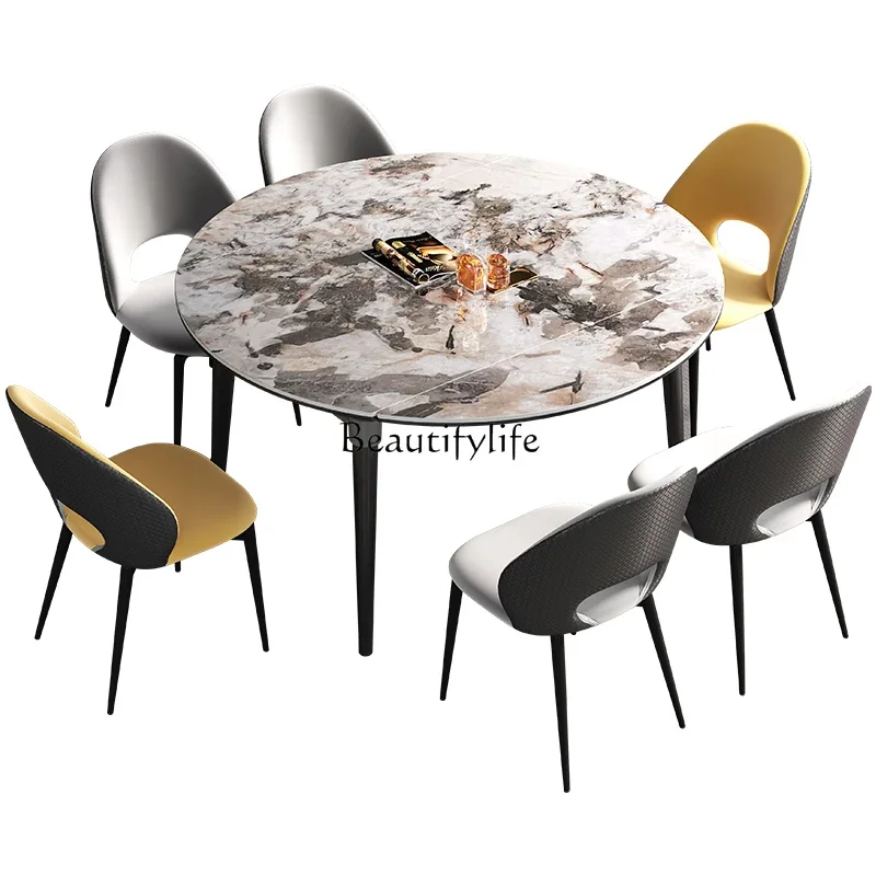 

FG44Slate variable round table modern simple Italian small apartment living room ash wood folding dining table