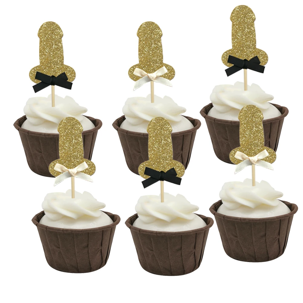 10pcs Glitter Willy Penis Cupcake Toppers Party Wedding Bridal Shower Bachelorette Party Cake Decoration Hen Night Party Supplie