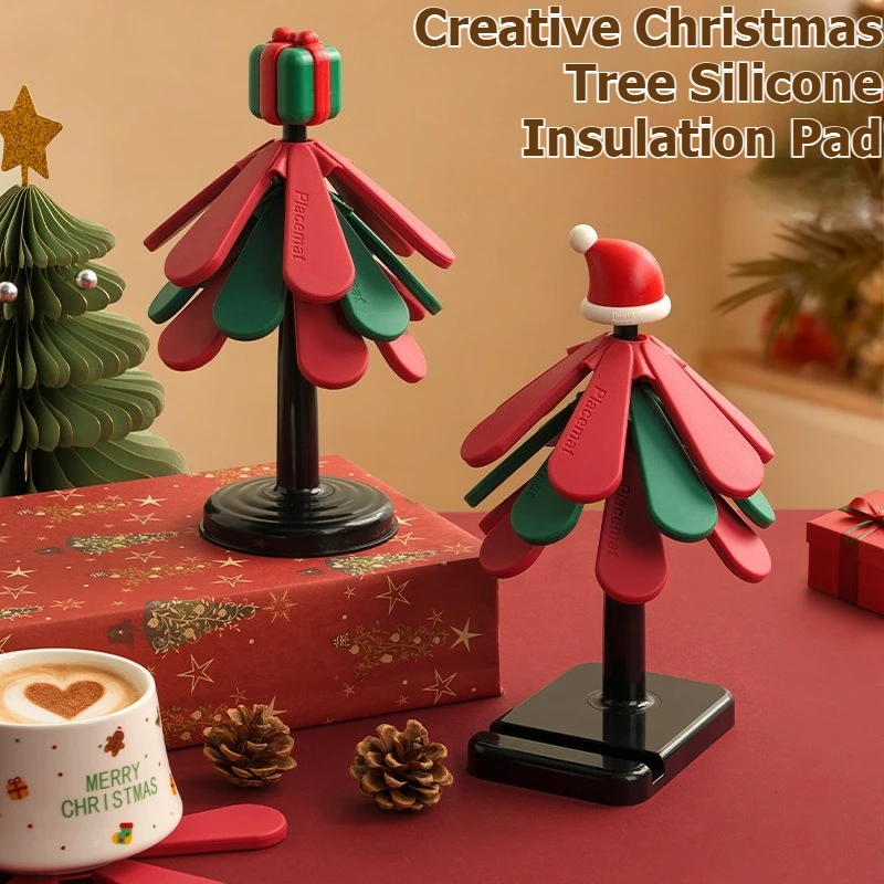 A tree placemat silicone heat-insulating pad tablecloth durable for high temperatures Christmas luxury home use dishcloth