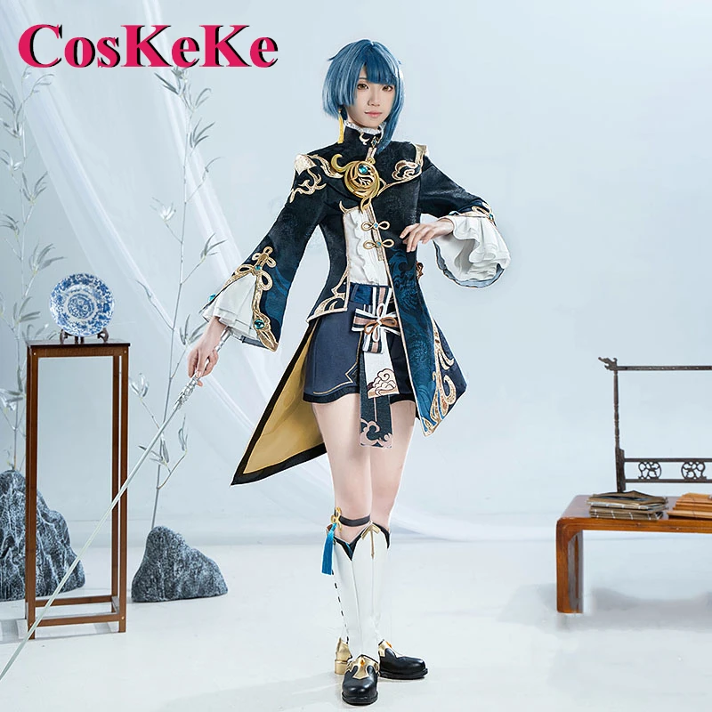 CosKeKe Xingqiu คอสเพลย์อะนิเมะเกม Genshin Impact เครื่องแต่งกายหวาน Elegant COMBAT Uniform ผู้หญิงฮาโลวีนเล่นบทบาทเสื้อผ้า