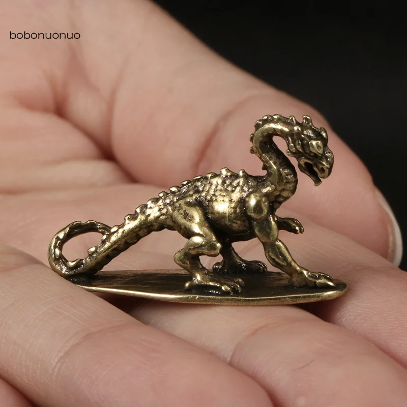 Solid Brass Spitfire Dragon Small Statue Desktop Ornament Chinese Mythical Beast Figurines Retro Home Feng Shui Decoration Craft