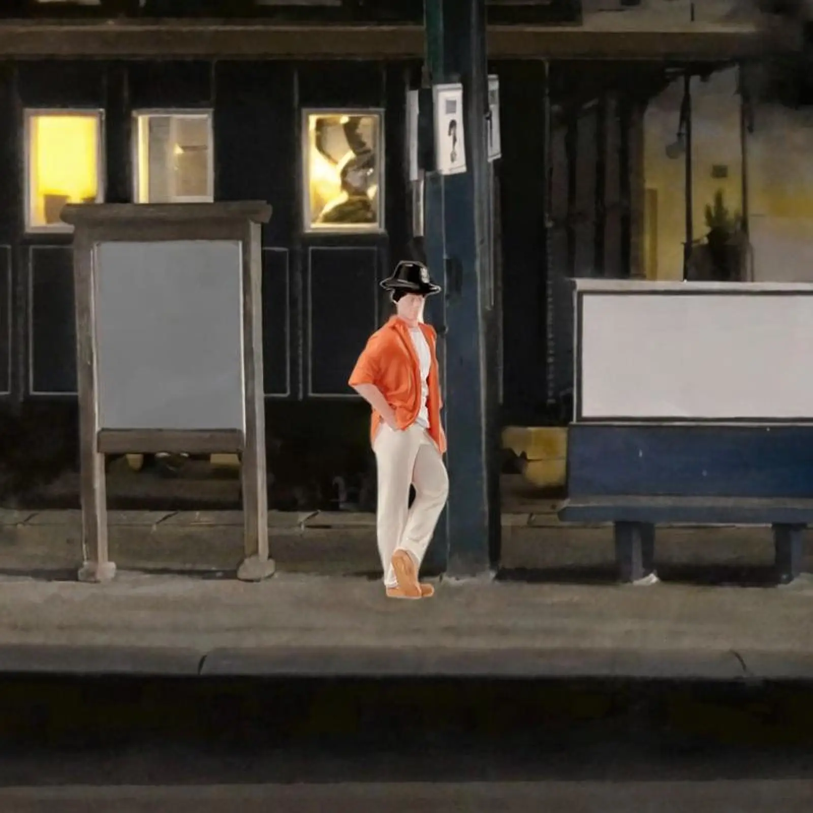 

1/64 Male with Hat Model Tiny People Model Photo Prop People Figure Layout for Train Layout, Micro Landscape Sand Table