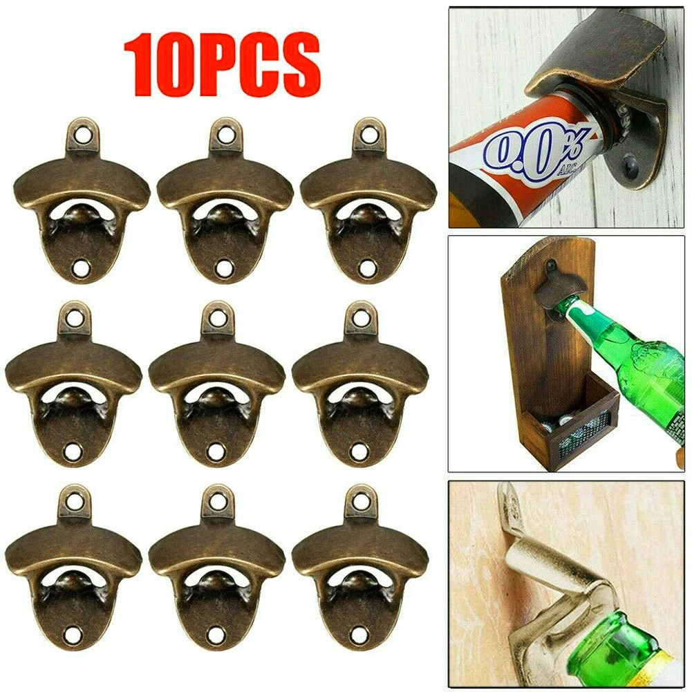 

10PCS Zinc Alloy Retro Beer Bottle Opener Wall Mounted Opener Corkscrew Kitchen Bar Party Tool Accessories