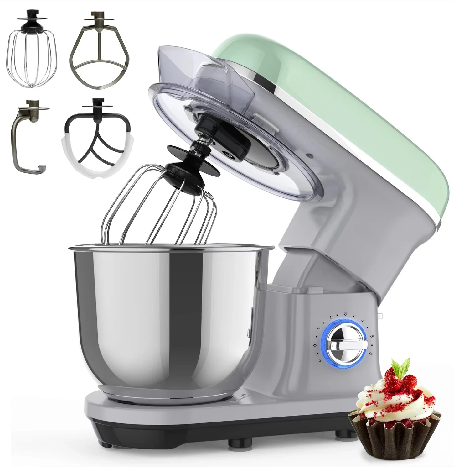 5L 1500W Electric Stand Mixer Kitchen Tilt-Head Cake Food Mixer with 6-Speed Durable Plastic Housing and Beater Ejector Button