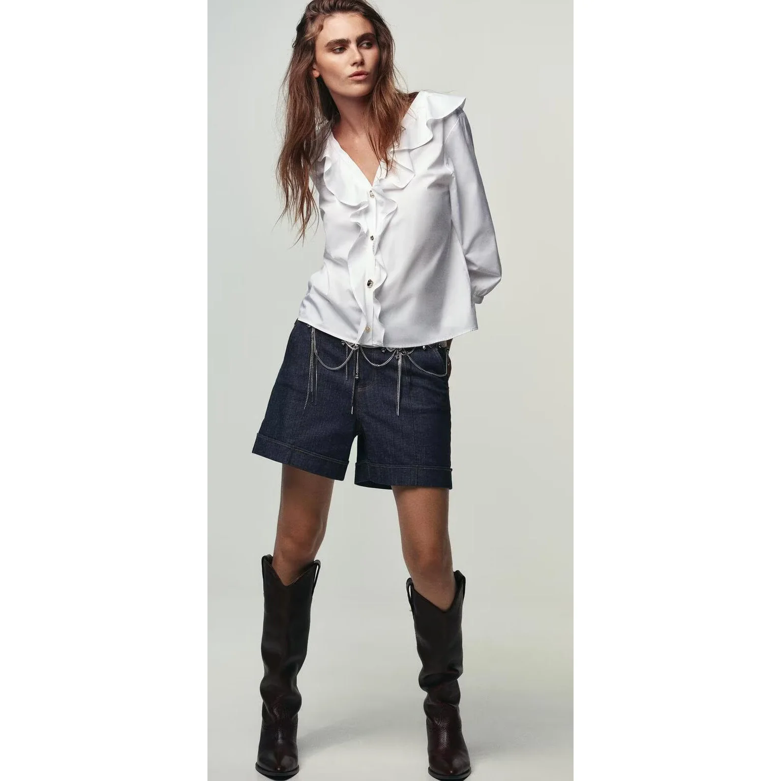 

ZBZR Новинка весны для женщин Faion V-ne Long Sve Многослойное украшение Silk irt Свободный крой Полиэфирное волокно Удобная для кожи Brea...