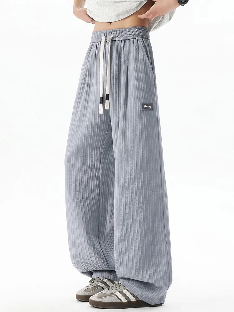 Wassup Celana Kasual Kaki Lebar Bergaris Vintage Celana Panjang Potongan Lurus Nyaman Musim Panas Longgar untuk Pria dan Wanita