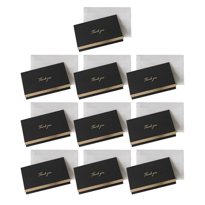 

VO-10 Pack Wedding Greeting Cards With Envelopes, Gold Foil Design Thank You Notes Black High Guality Easy To Use