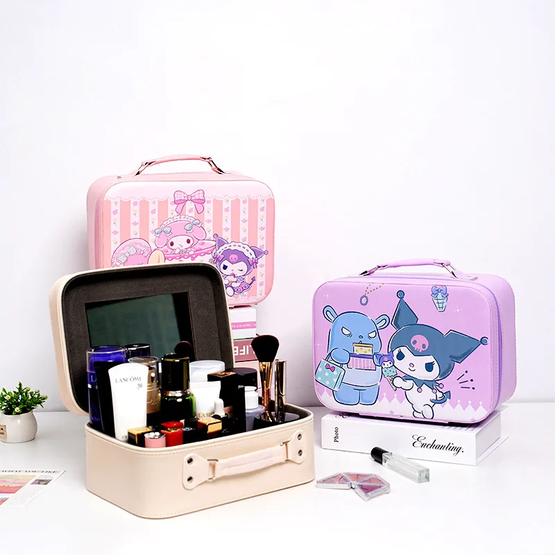 Sanrio Waterproof PU Leather Cosmetic Bag For Women Kawaii Hello Kitty My Melody Travel Toiletries Organizer Storage Makeup Up