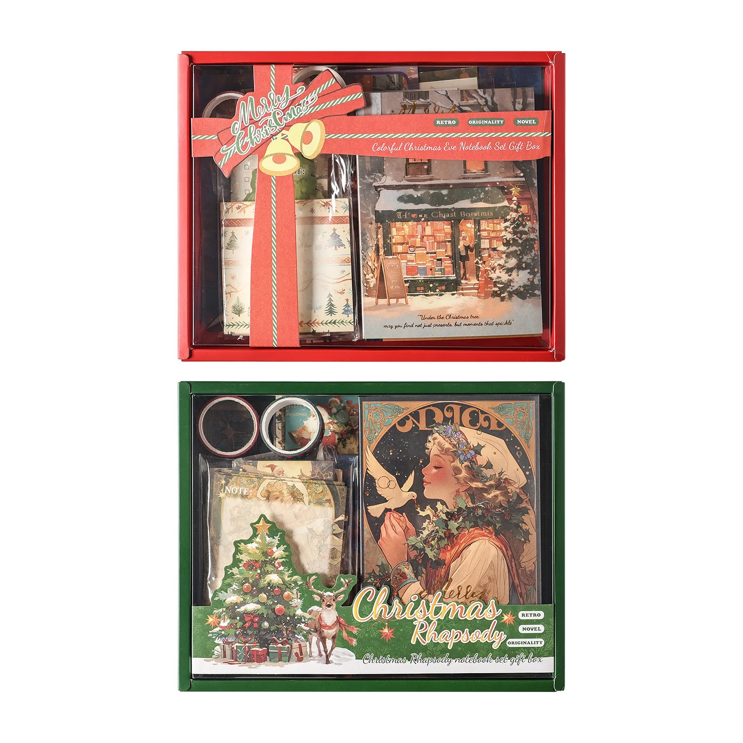 JIANWU Neon Seri Natal Vintage Festival Pohon Santa Claus Lanskap Bahan Kolase Kotak Hadiah Alat Tulis Jurnal Kreatif