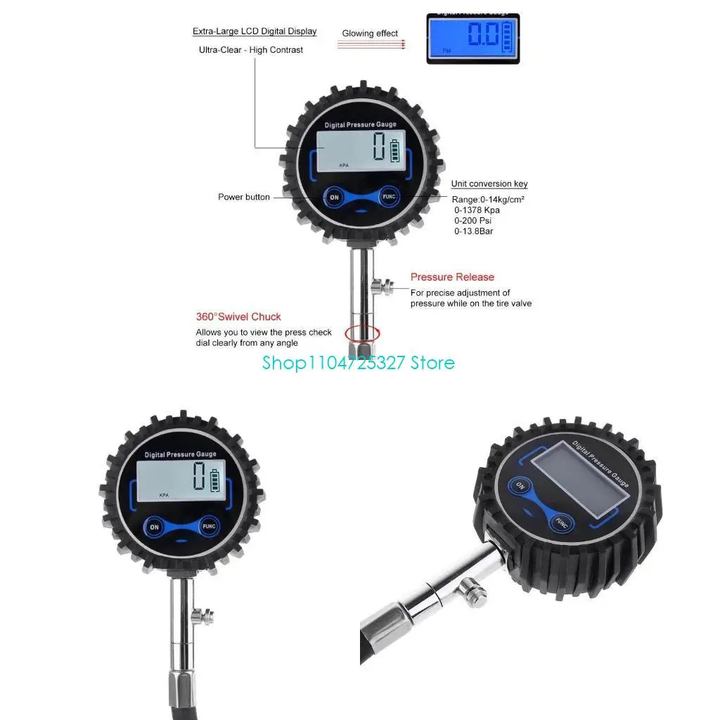 

D8KF Compact Tire Pressure Gauge Easy to Read Tyre Pressure Meter PSI/BAR/KPA/KG/c㎡