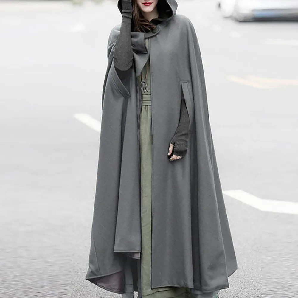 Woman Cape Hooded Long Fashion Trench Coat Sleeveless Winter Cardigan Overcoats Solid Cloak Gothic Cape Cloak Плащ Женский