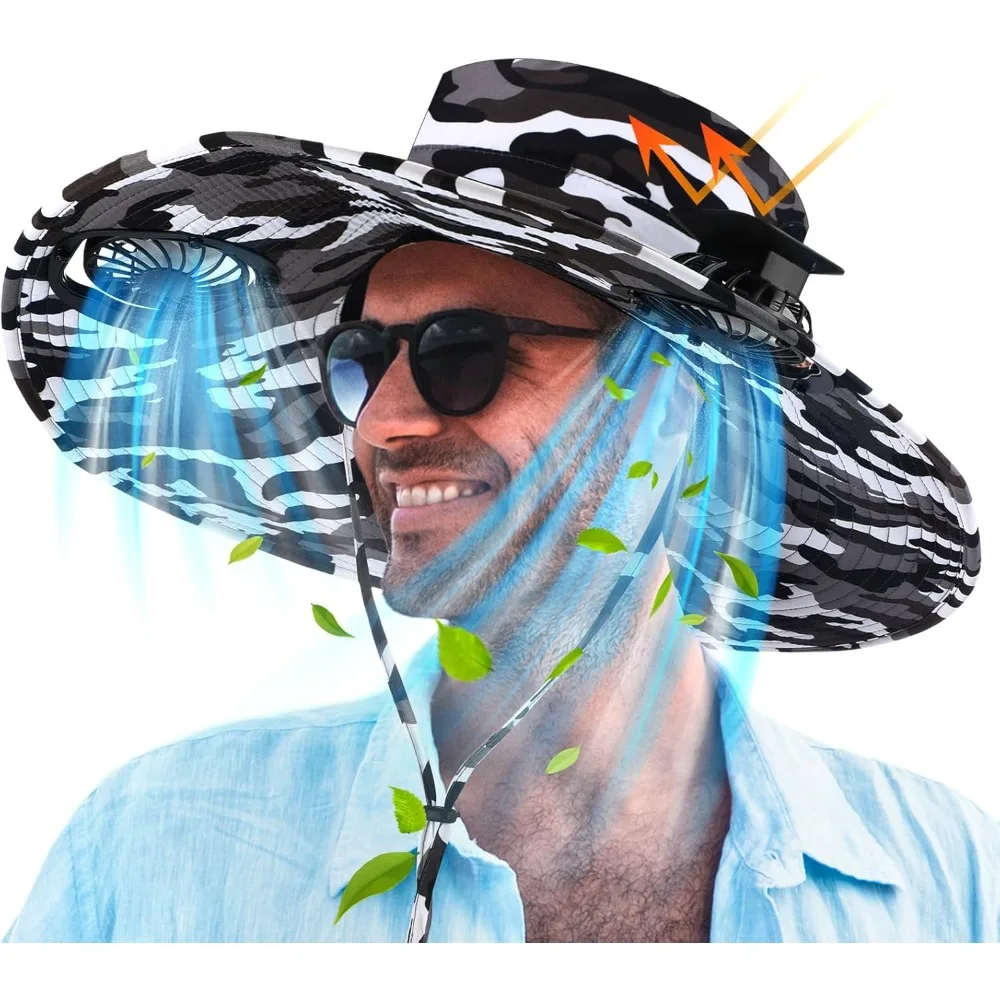 

Berlune Men Sun Hat with 2 Solar Fan Fishing Wide Brim Sun Hat for Outdoor Summer Camping Beach, USB & Solar Powered