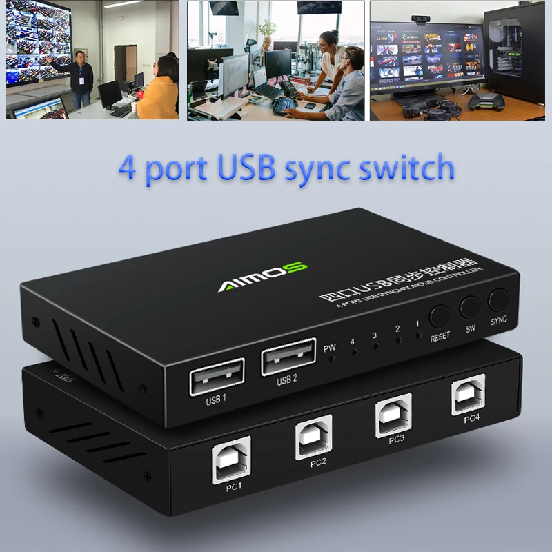 USB Switch KM USB synchronous switch controller Plug and Play KM switcher Game control 4 PCs support Windows Linux android OS