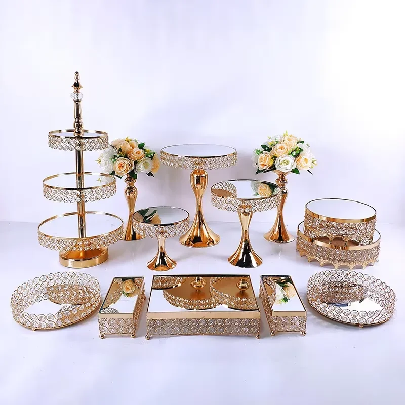 Gold Metal Cake Stand Set Round Dessert Display Base for Wedding Cupcake Party Decoration Table Ornament Elegant Centerpiece