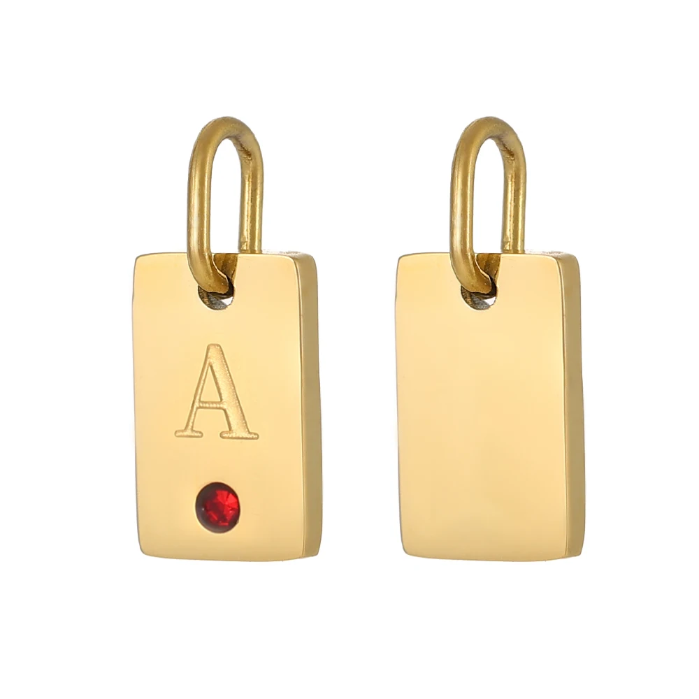 Stainless Steel Engraved A-Z 26 Letter Pendant Initial Alphabet Letter Square Zircon Charm Pendant for Jewelry Bracelet Earring