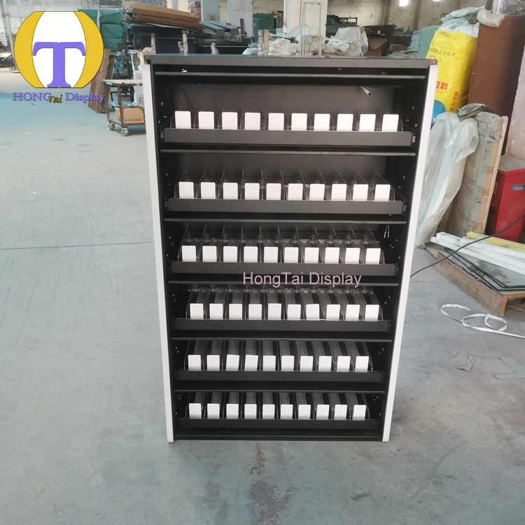 Custom.HongTai Grosir Akrilik Pusher Besi Display Showcase Lampu LED Perlengkapan Besi untuk Toko Rokok & Toko Ritel