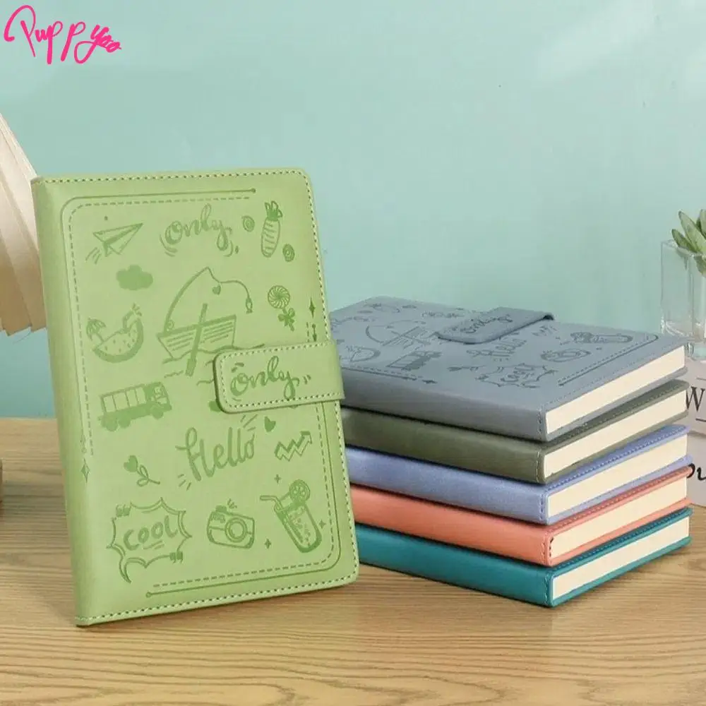 Cartoon Print PU Leather Notebook Magnetic Buckle unique design Portable Notebook Candy Color 100 sheets student diary Notebook