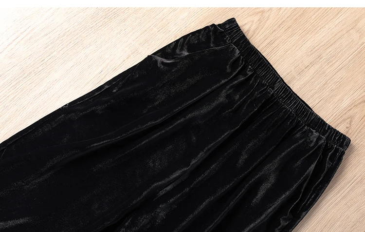 Women Velvet Silk Long Pants Natural Mulberry Silk Loose Type Wide Leg Pants Elegant Trousers Black MM633