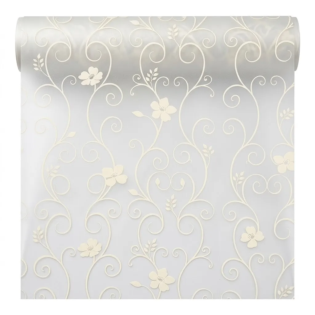 Frosted Self‑Adhesive Window Film Elegant White Curly Vine Floral Design Privacy Protection Glass Sticker Removable Home Window