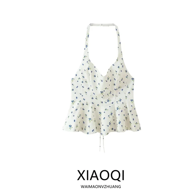 

Летний женский топ 2025 года с цветочным принтом, воротником-стойкой, свободного кроя, без рукавов, повседневный, стильный