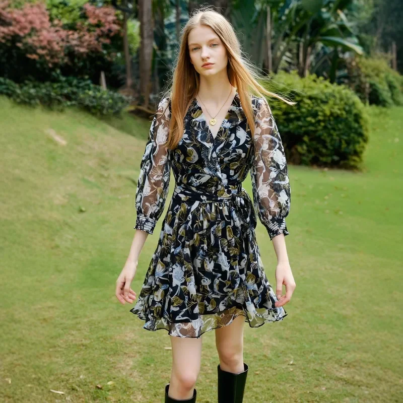 กระโปรงทรงเอไลน์ยาวปานกลาง ผ้าโพลีเอสเตอร์ เอวสูง ทรงเข้ารูปช่วงเอว ดีไซน์ลายดอกไม้ สไตล์เกาหลี เหมาะสำหรับใส่ไปทำงาน