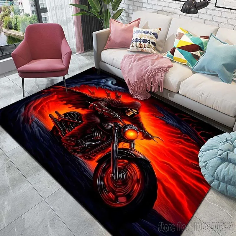 Death Knight Motorcycle Pattern Rug Carpet for Living Room Bathroom Mat Creative Doormat Carpet for Bedroom Home Decor