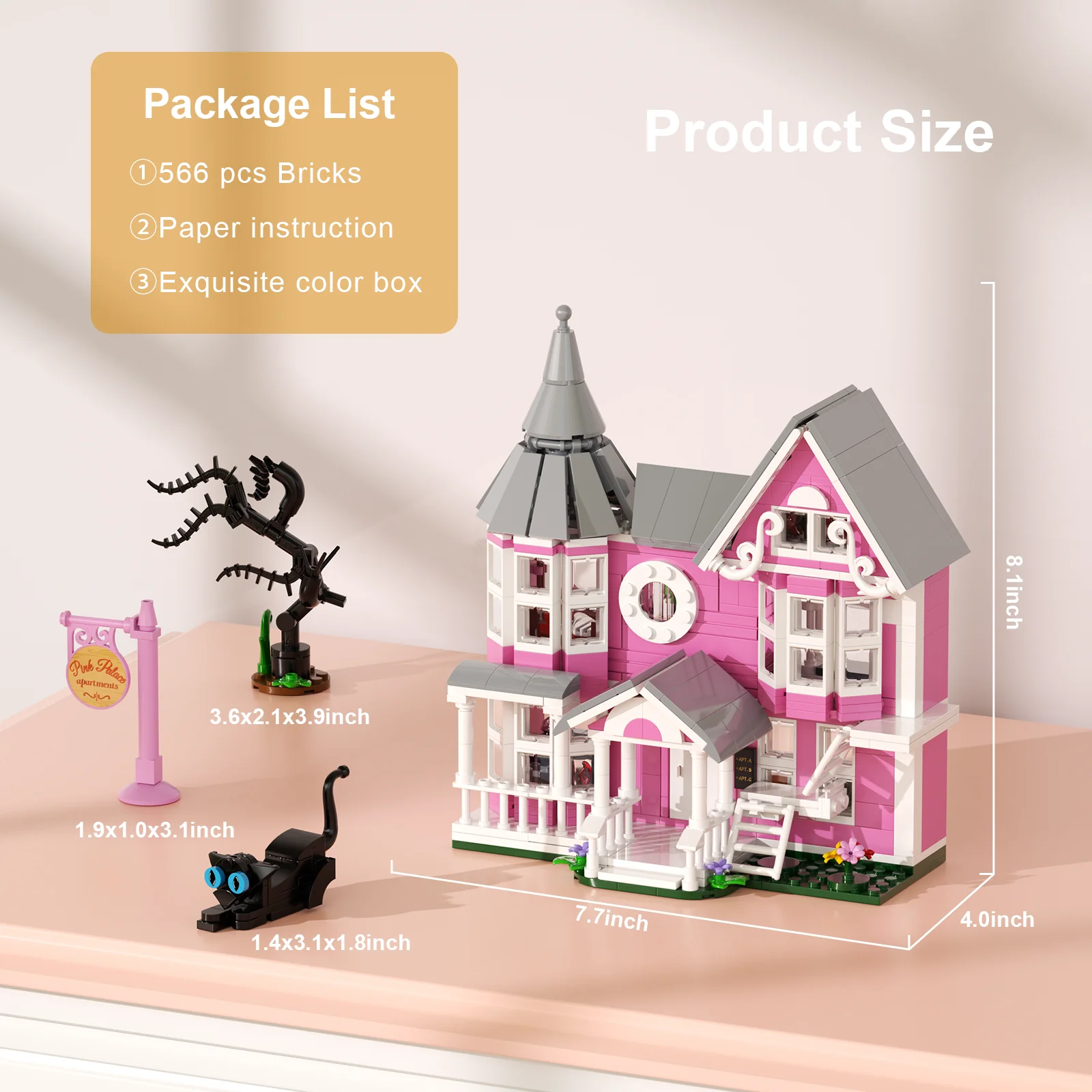 Rosa Palasthaus Bausteine Set Halloween Herrenhaus Modell Spielzeug Weihnachtsgeschenke für Kinder Erwachsene (566 Stück)