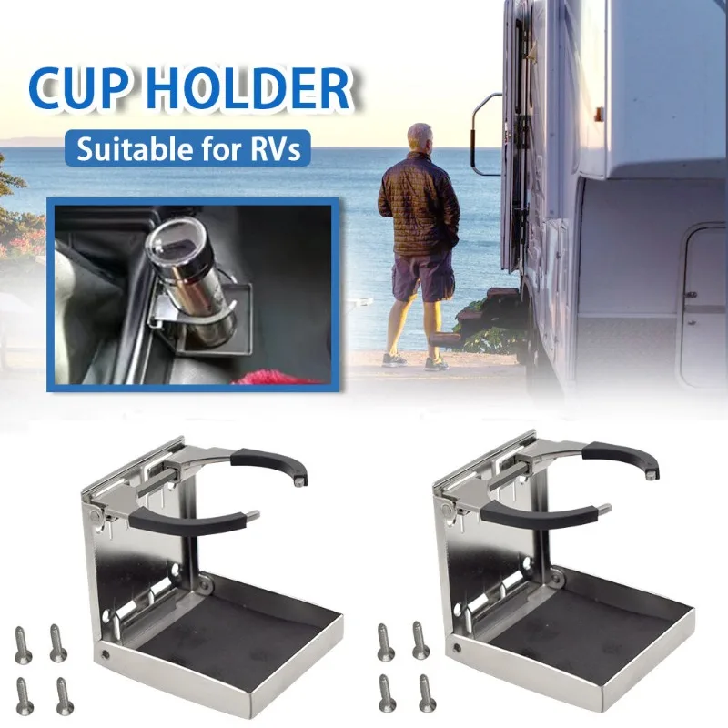 Boat Accessories Stainless Steel Folding Cup Drink Holder for Marine Yacht Truck RV Elevating Desk Drink Holder Ashtray Cup view 3