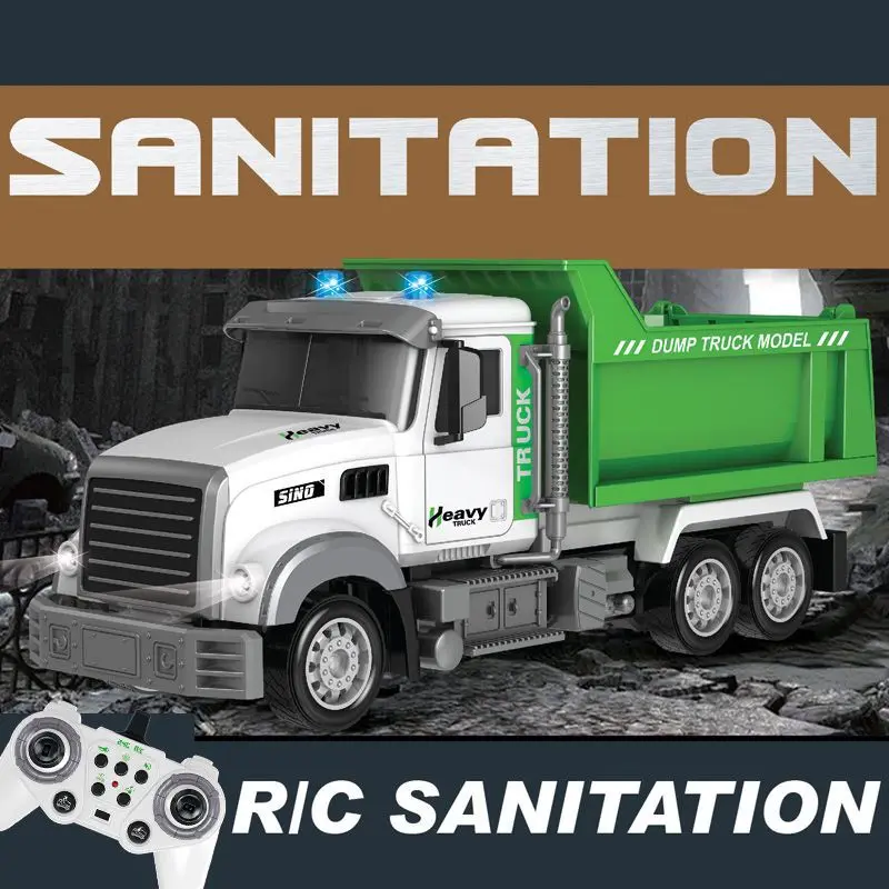 Cross-border eleven remote control sanitation garbage truck with lights and music dump truck scene simulated children's toy boy