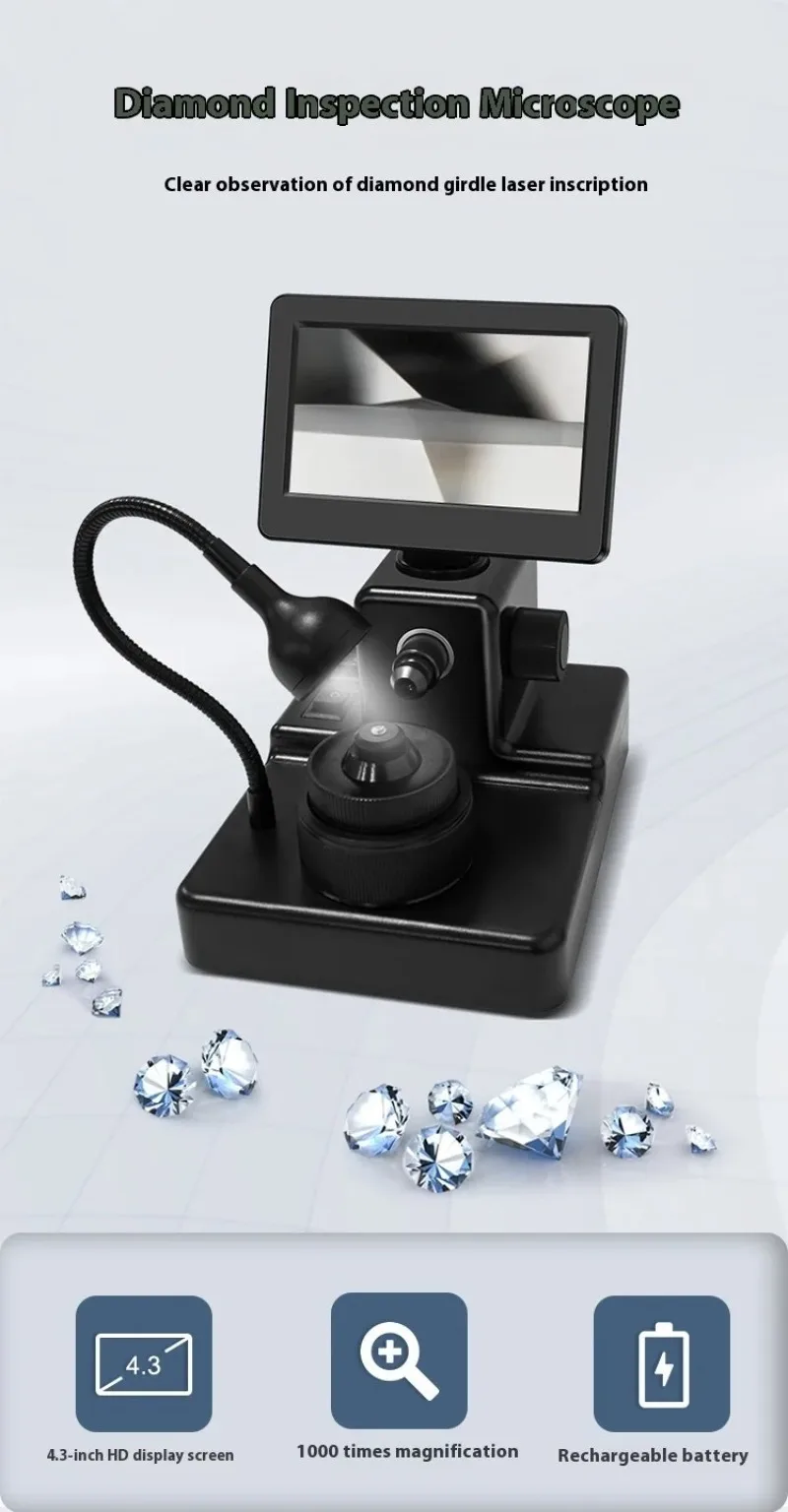 4.3 Inch LCD Digital Electron Microscope 50-1000X Gem Observation Viewer with LED Fill Light