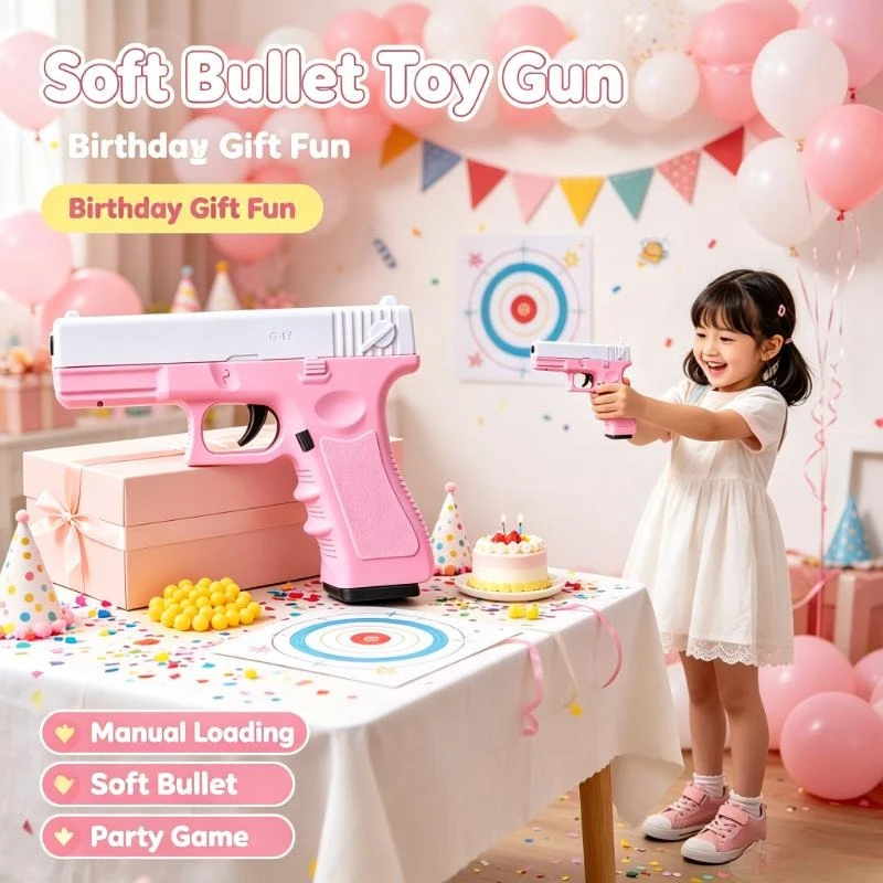 Hand Operate G17 Soft Bullet Toy Gun Premium Laser Lower Magazine Kids Gift Outdoor Game
