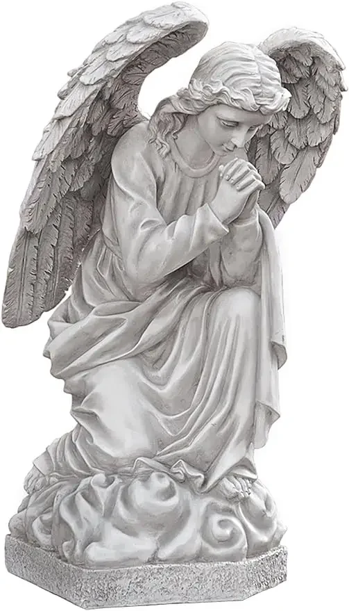 

DB24728 Praying Basilica Angel Kneeling Outdoor Garden Statue, 26 Inch, Antique Stone