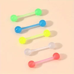 5pcs Fashion 5 Color Tongue Nails Acrylic Round Ball Luminous Piercing Tongue Ring Punk Style Body Jewelry Glow