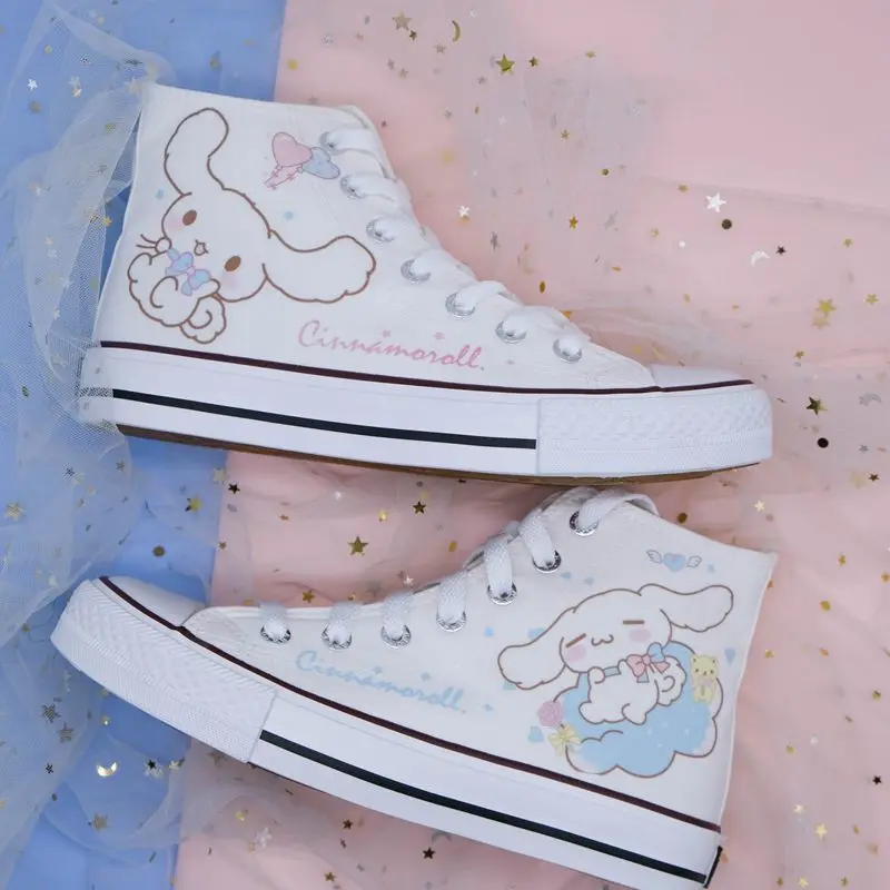 Sanrio My Melody Cinnamoroll Cartoon Pattern Printed Canvas Shoes Couple Student Sneakers Lolita Shoes Women's Vulcanize Shoes