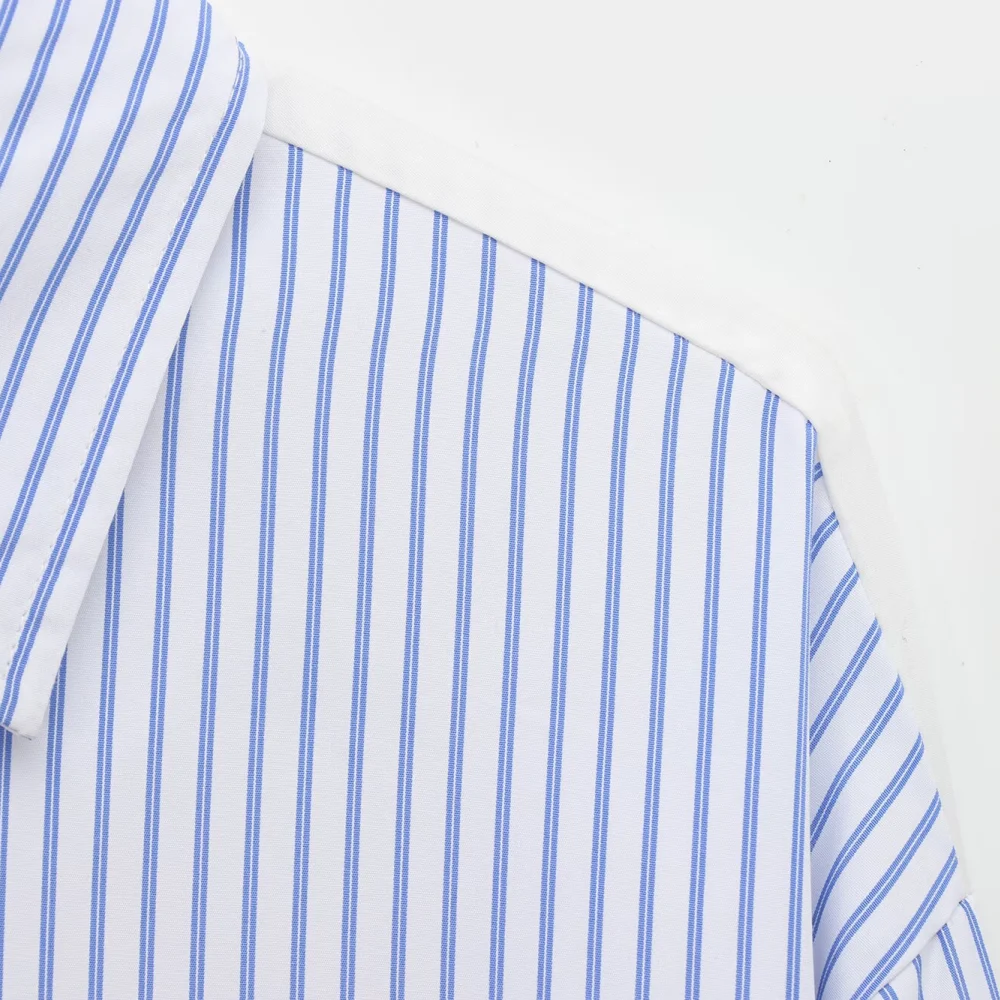 Losse poplin top voor dames met kraag, lange mouwen, knoopsluiting, stoffen strepen, lente/zomer nieuw mode-shirt