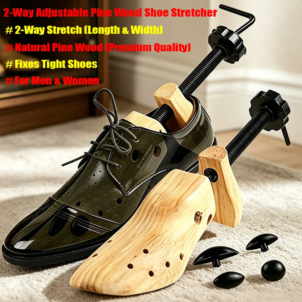2-Way Adjustable Pine Wood Shoe Stretcher Tree Expander Shaper for Men Women Tight Shoes Flats Heels Sneakers Boots EUR 34-46