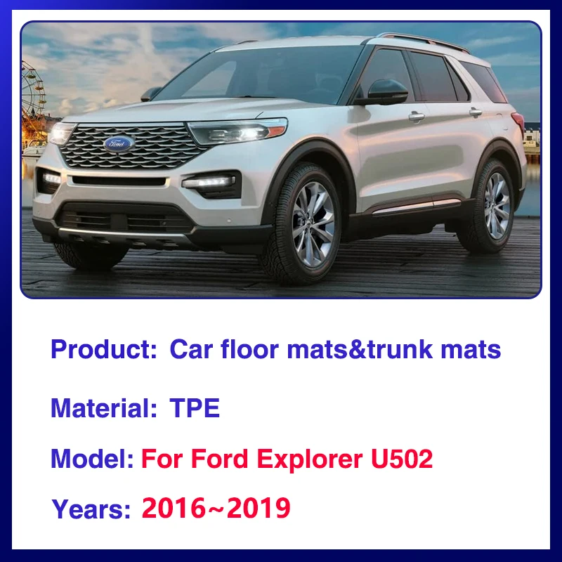 Ensemble complet de coussinets de pied en TPE pour tapis de boue résistant, polymères de sol de voiture, accessoires de Tappelea, D343, Ford Explorer U502, 2016, 2017, 2018, 2019