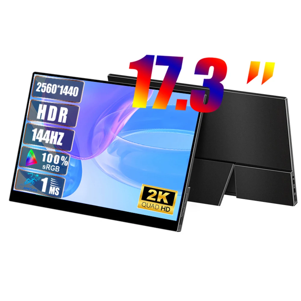 144Hz 17.3 Inch 2K  Touchscreen Portable Monitor 2560x1440p 1MS FreeSync Game IPS Screen Display For PC Laptop Xbox PS4/5 Switch