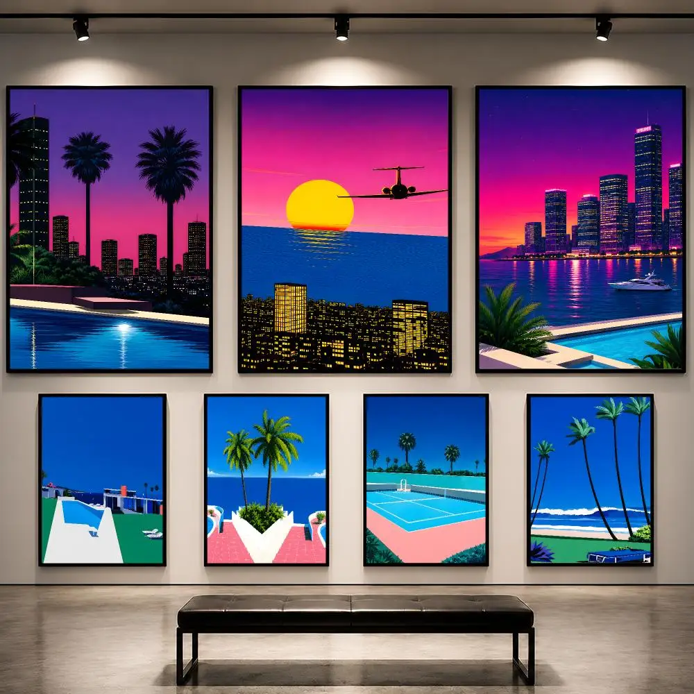 Retro Hiroshi Nagai City Pop Summer Poster Removable PP Decorative Poster Water-Resistant Print Apartment Dorm Office Cafe Gift