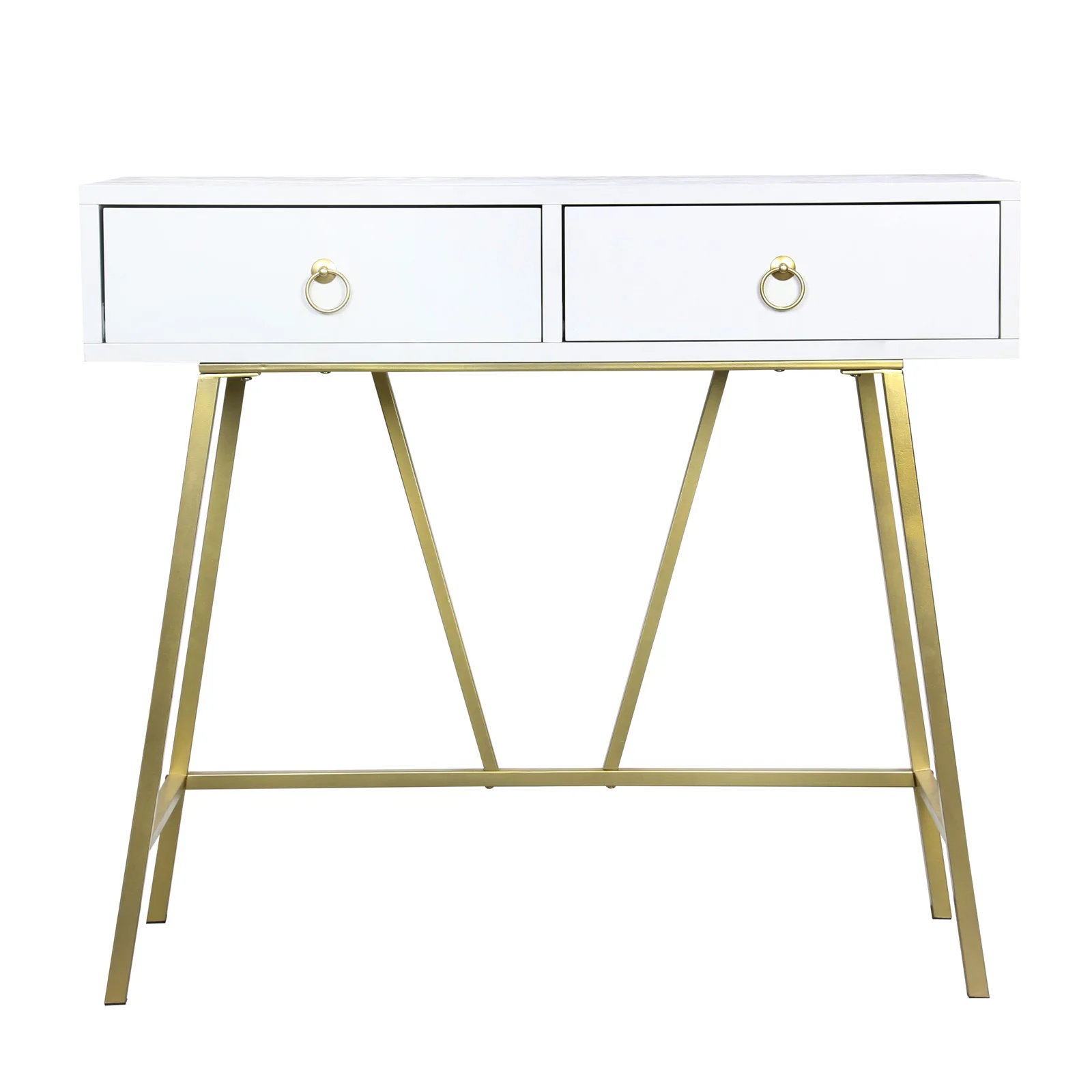 Aupodin D0002 Modern Home Office Desk, 35.4 Inch Makeup Vanity Table White Study Desk 2 Drawers Writing Desk Computer Desk