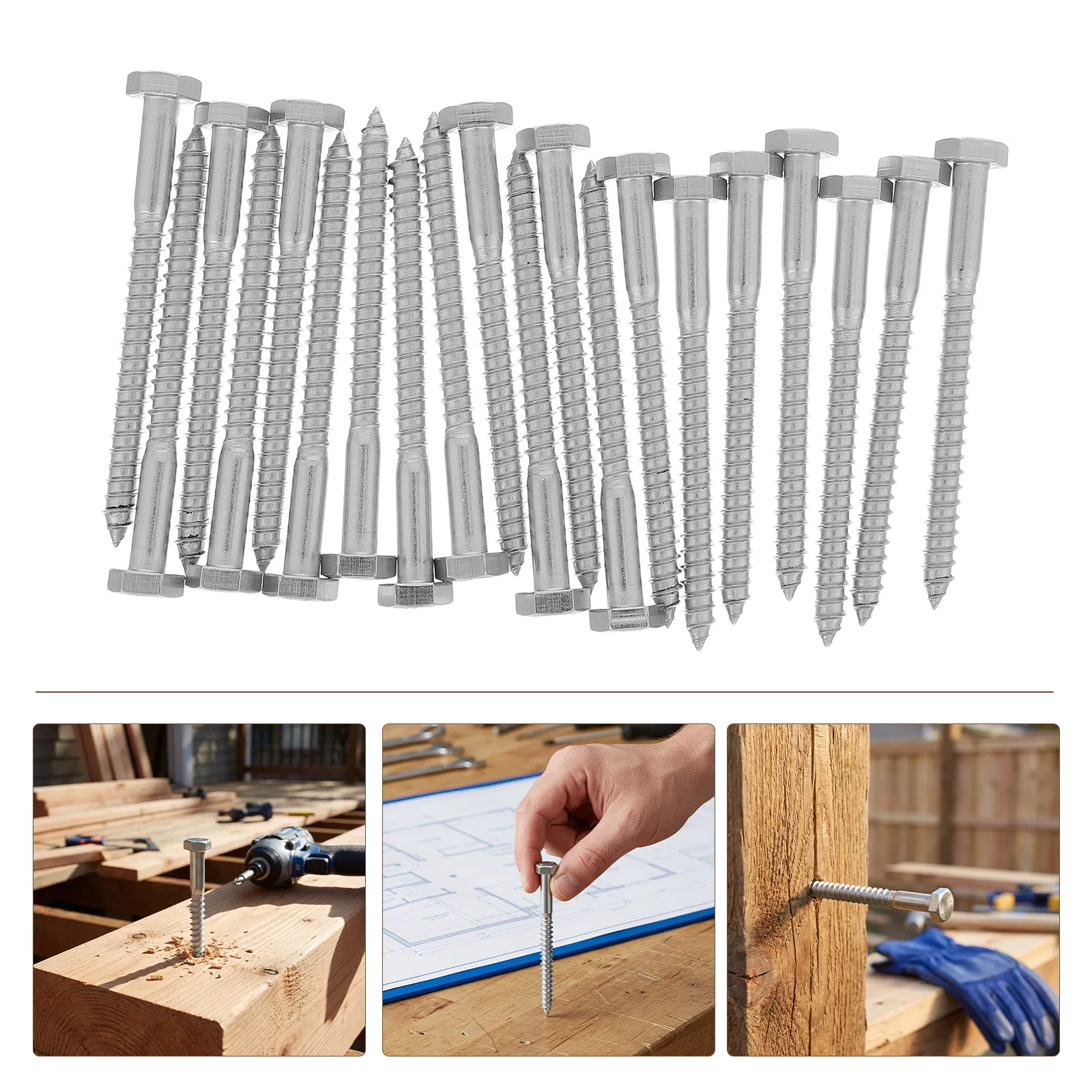 20Pcs Hex Head Stainless Steel Wood Screws Self Tapping Lag Screws Structural Timber Deck Outdoor Heavy Duty Mounting