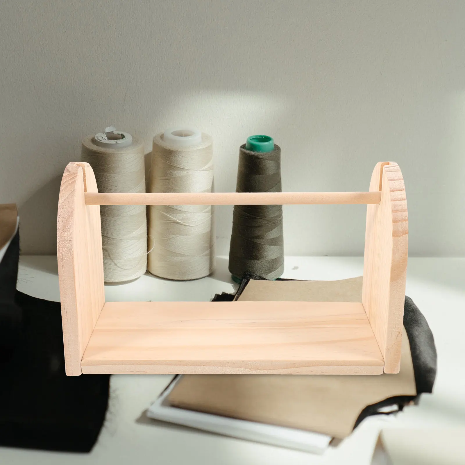 

Wood Spool Holder Manual Yarn Winder Compact DIY Handwoven Thread Organizer Ribbon Storage Wood Stand Spool Organizer Tool