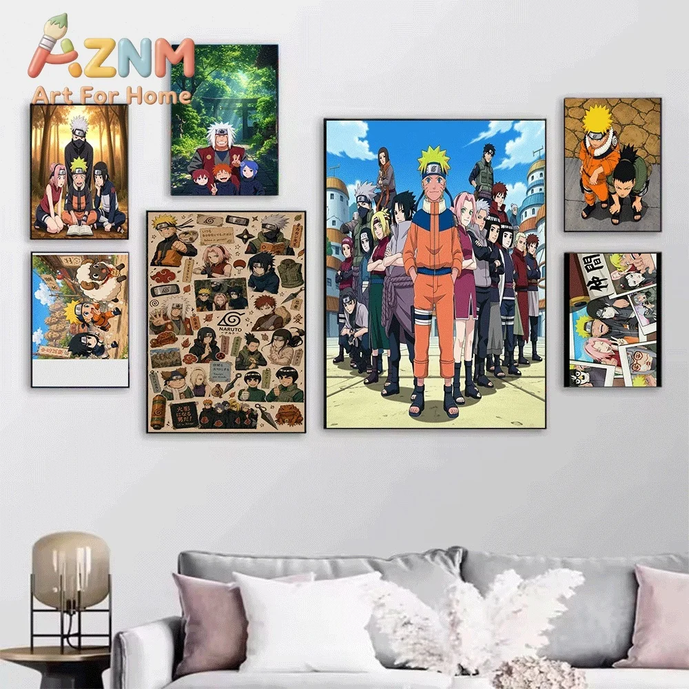 Naruto Family Portrait Anime Canvas Wall Art Print, Unframed Canvas Painting, Japanese Manga Poster for Bedroom Living Room Ho