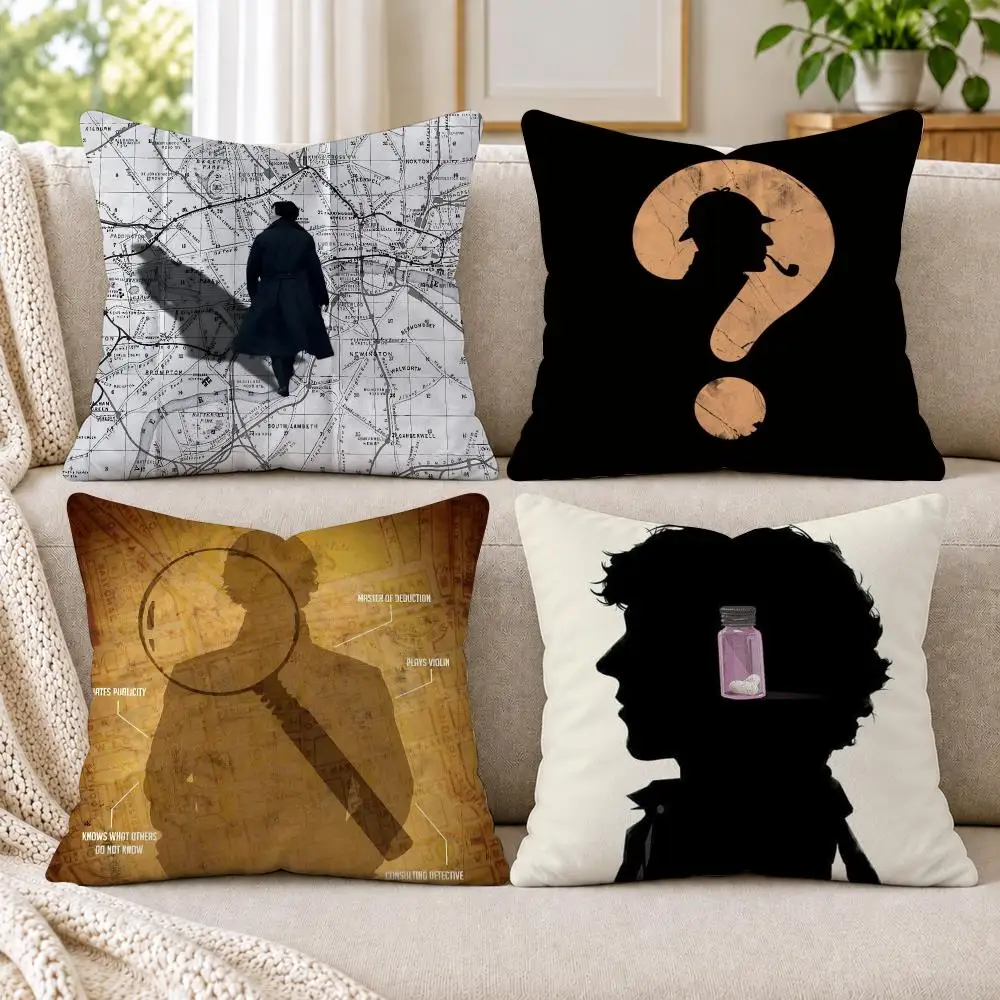 S-Sherlock H-Holmes Cushion Cover Short Plush Double-Sided Printing Sofa Bedroom Pillow Case Aesthetic Home Decor